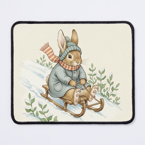 Item preview, Vintage Rabbit on a Wooden Sledge - Winter Wonderland designed and sold by Pasteltone.