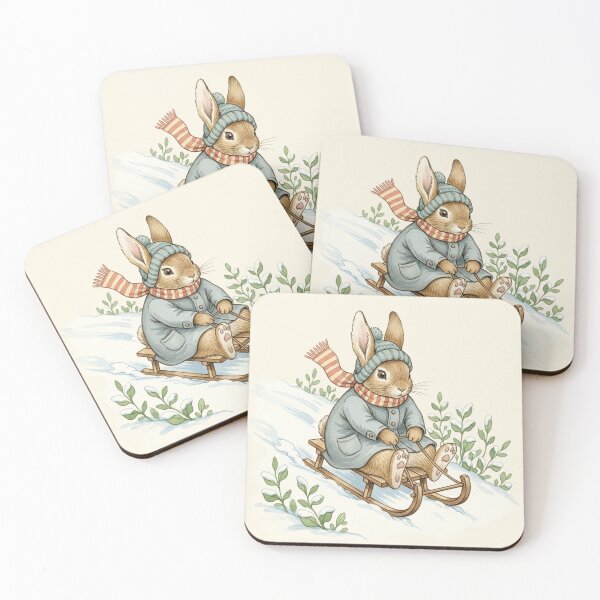 Item preview, Vintage Rabbit on a Wooden Sledge - Winter Wonderland designed and sold by Pasteltone.
