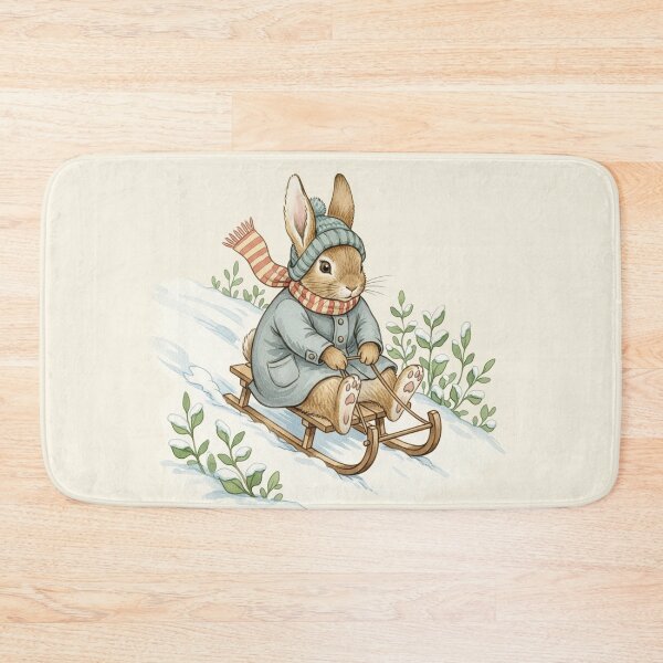 Item preview, Vintage Rabbit on a Wooden Sledge - Winter Wonderland designed and sold by Pasteltone.