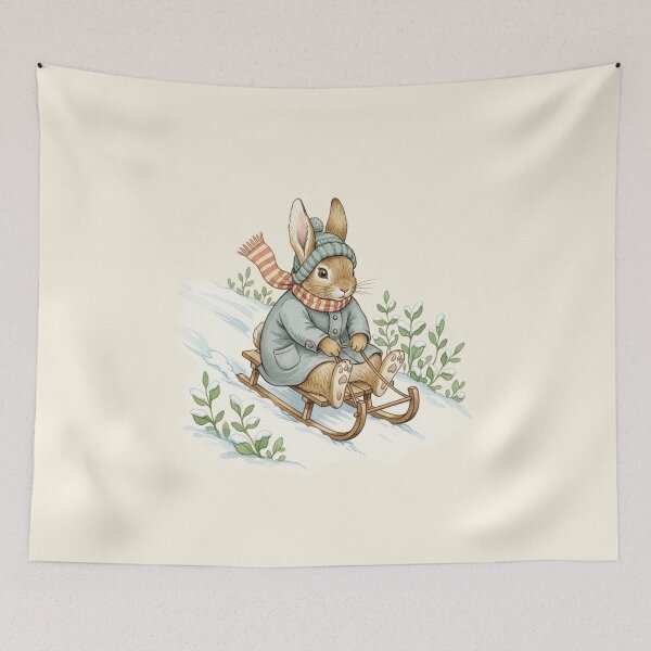 Item preview, Vintage Rabbit on a Wooden Sledge - Winter Wonderland designed and sold by Pasteltone.