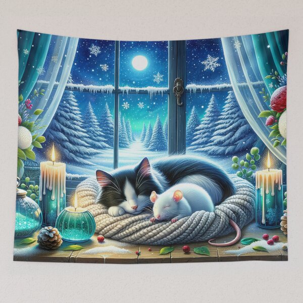 Item preview, Cat and Mouse Sleeping on the Windowsill designed and sold by M-Y-A-R-T-.