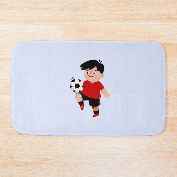 Item preview, Cute Cartoon Child Playing Football in a Red Shirt and Black Shorts designed and sold by nada-art.
