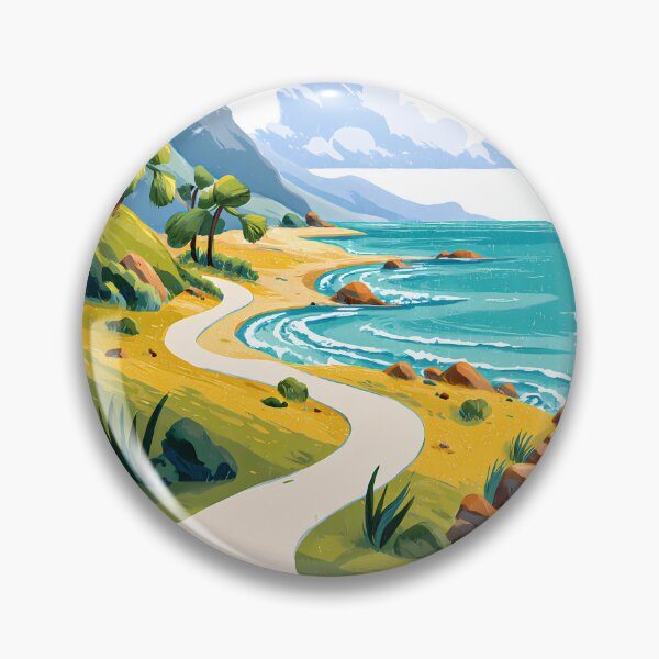 Item preview, Tropical Beach Path Illustration - Golden Sandy Cove with Palm Trees & Turquoise Ocean Art Print designed and sold by DesignArtist.ia.