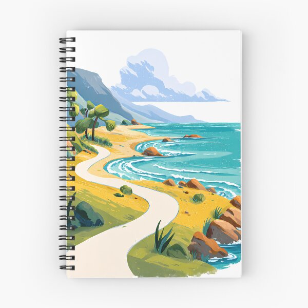 Item preview, Tropical Beach Path Illustration - Golden Sandy Cove with Palm Trees & Turquoise Ocean Art Print designed and sold by DesignArtist.ia.