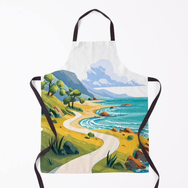 Item preview, Tropical Beach Path Illustration - Golden Sandy Cove with Palm Trees & Turquoise Ocean Art Print designed and sold by DesignArtist.ia.