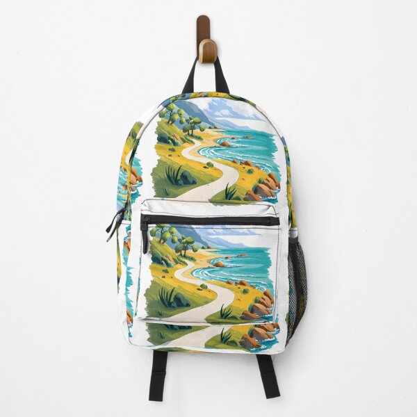 Item preview, Tropical Beach Path Illustration - Golden Sandy Cove with Palm Trees & Turquoise Ocean Art Print designed and sold by DesignArtist.ia.