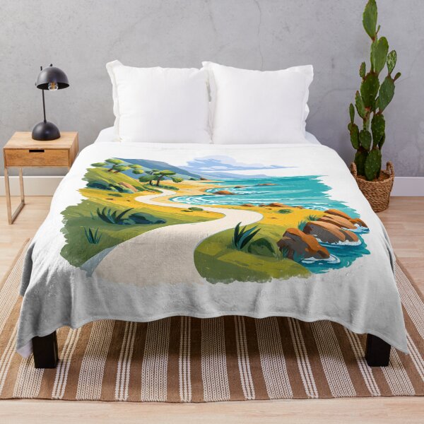 Item preview, Tropical Beach Path Illustration - Golden Sandy Cove with Palm Trees & Turquoise Ocean Art Print designed and sold by DesignArtist.ia.