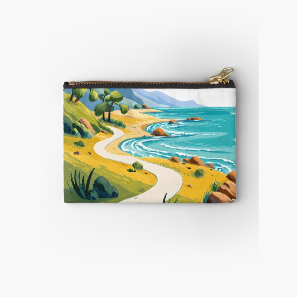 Item preview, Tropical Beach Path Illustration - Golden Sandy Cove with Palm Trees & Turquoise Ocean Art Print designed and sold by DesignArtist.ia.