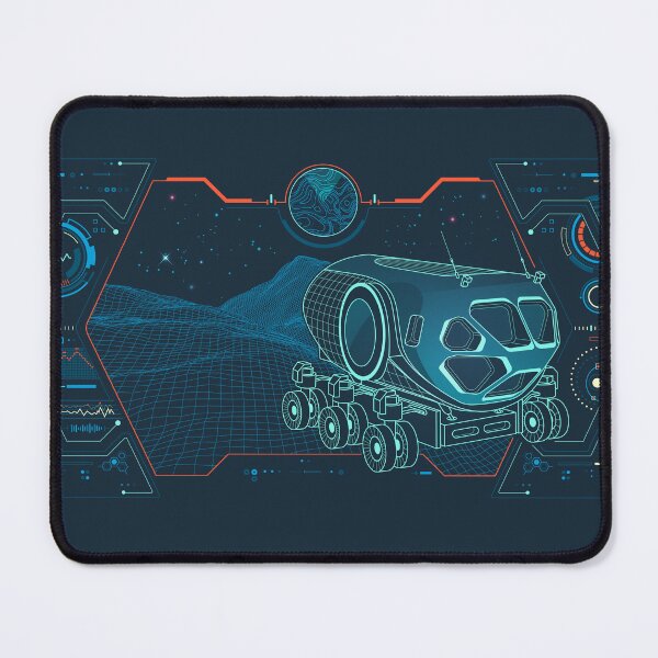 Item preview, aerospace engineering or space expedition vehicle, lined graphic of planet surface exploration robot with futuristic autonomous system interface designed and sold by NiamLab.