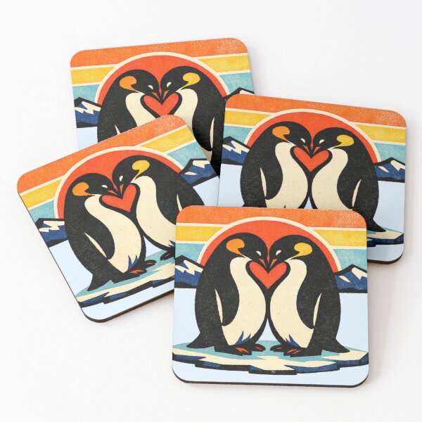 Item preview, Arctic Hearts - Vintage Retro Penguin Love Sunset Art designed and sold by HappySproutArt.