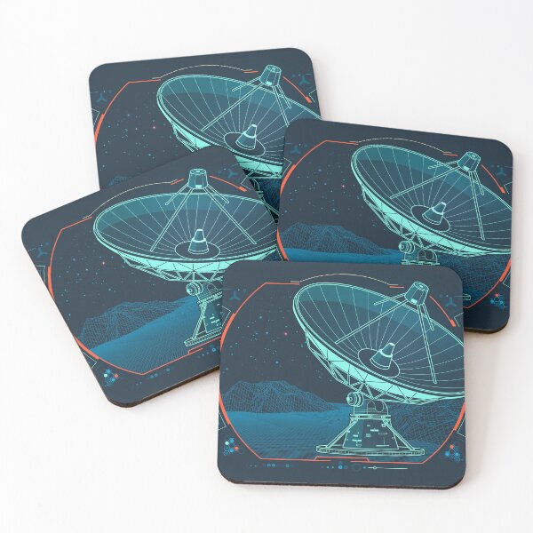 Item preview, telecommunication technology, graphic of lined satellite dish with dotted wavelength and system interface designed and sold by NiamLab.