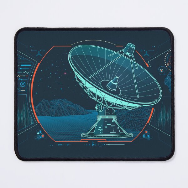 Item preview, telecommunication technology, graphic of lined satellite dish with dotted wavelength and system interface designed and sold by NiamLab.