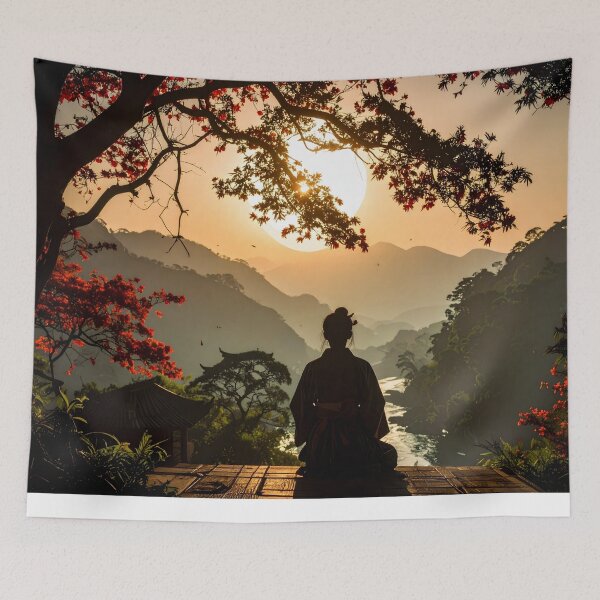 Item preview, Zen Sunset Meditation – Japanese Spirit Art designed and sold by Schoenenwald - Illustrations Uniques et Originales.