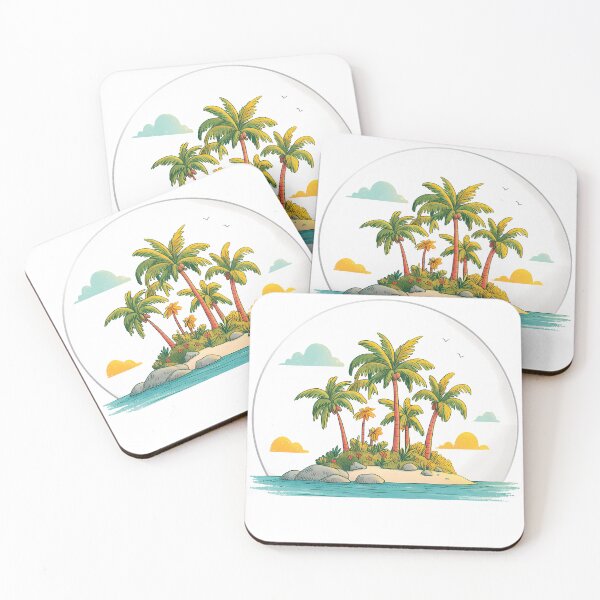 Item preview, Tropical Island Paradise Illustration - Palm Tree Desert Island in Circle Frame Art Print designed and sold by DesignArtist.ia.