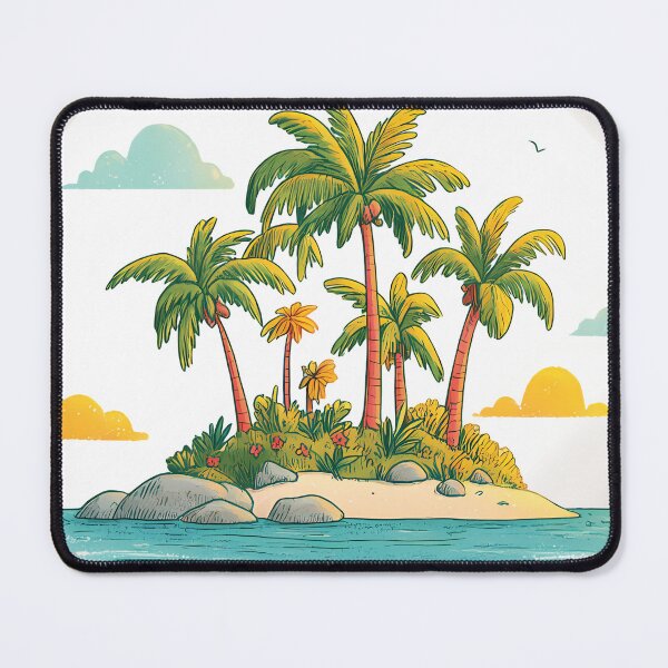 Item preview, Tropical Island Paradise Illustration - Palm Tree Desert Island in Circle Frame Art Print designed and sold by DesignArtist.ia.