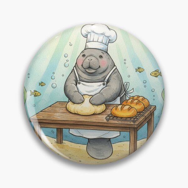 Item preview, Watercolor Manatee Baking Bread designed and sold by Litely.