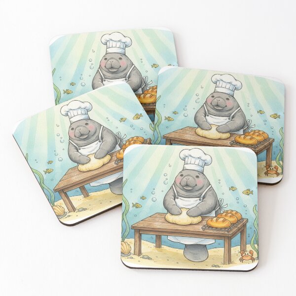 Item preview, Watercolor Manatee Baking Bread designed and sold by Litely.
