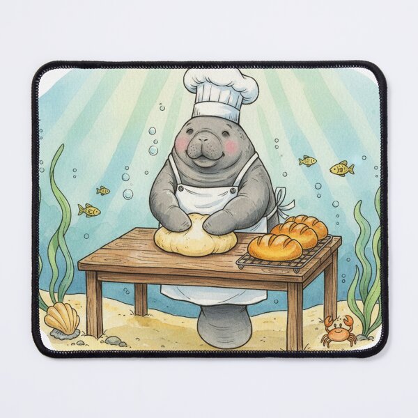 Item preview, Watercolor Manatee Baking Bread designed and sold by Litely.