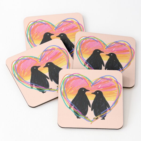 Item preview, Arctic Sunrise Love - Colorful Crayon Penguins on Peach Ice designed and sold by HappySproutArt.