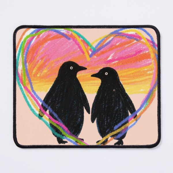 Item preview, Arctic Sunrise Love - Colorful Crayon Penguins on Peach Ice designed and sold by HappySproutArt.