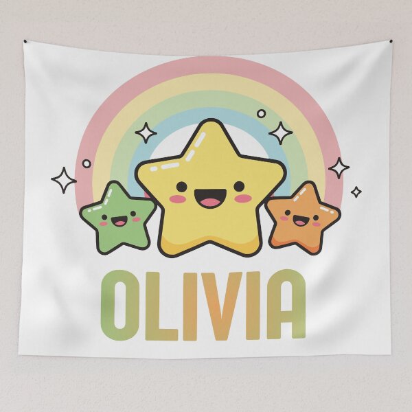 Item preview, Olivia - Kawaii Rainbow and Stars Personalized Name Design designed and sold by OmikronStore.