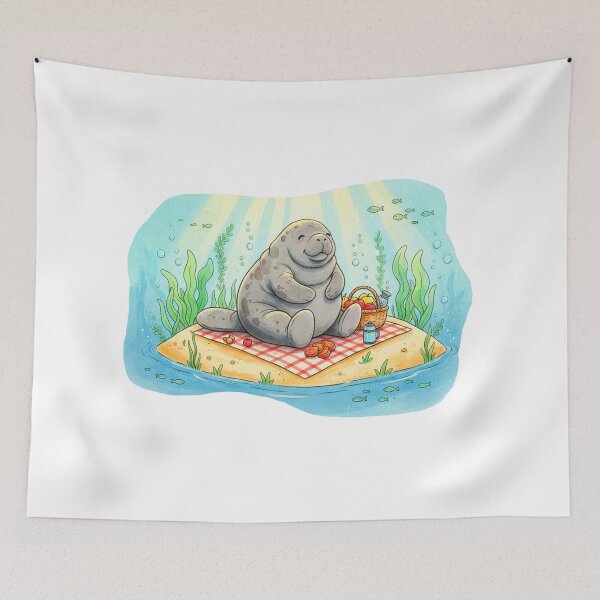 Item preview, Watercolor Manatee Picnic Fun designed and sold by Litely.