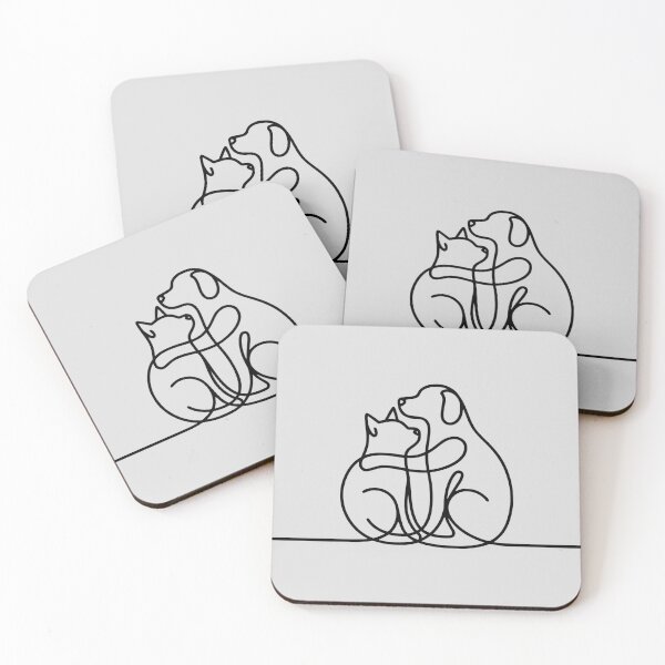 Item preview, Minimalist Cat and Dog Love - One Line Drawing Cuddle Art designed and sold by HappySproutArt.