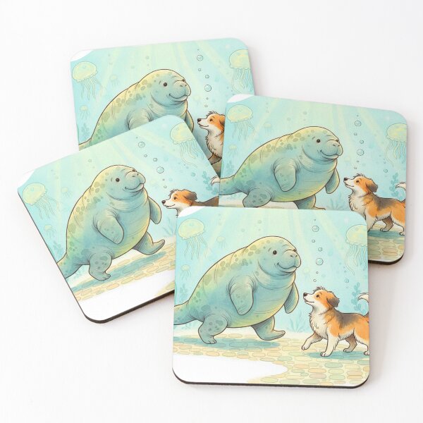 Item preview, Watercolor Manatee Walking a Dog designed and sold by Litely.