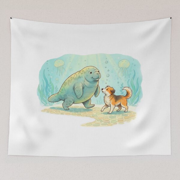 Item preview, Watercolor Manatee Walking a Dog designed and sold by Litely.