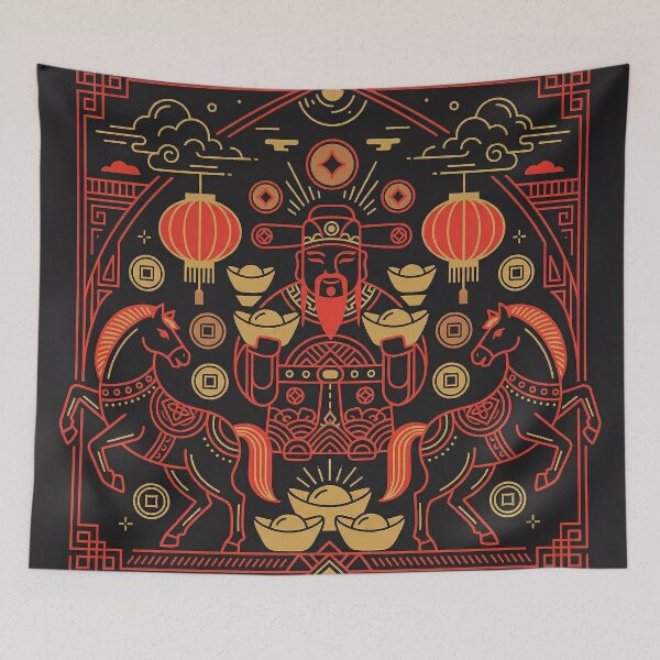 Item preview, Golden God of Wealth Caishen and Twin Horses designed and sold by zzz888.
