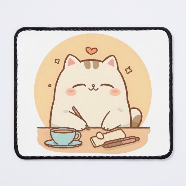 Item preview, Sleepy Cat Falling Asleep While Writing Journal | Cozy Cafe Cat Illustration designed and sold by SlowDayFriends.