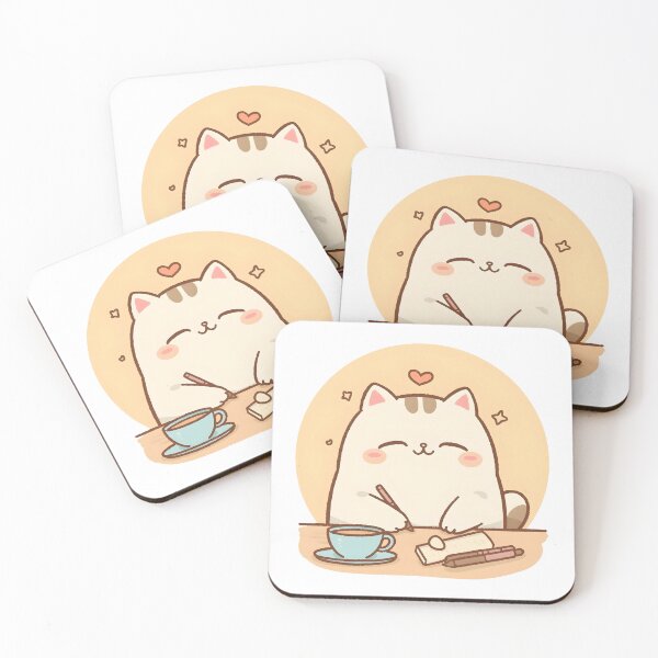 Item preview, Sleepy Cat Falling Asleep While Writing Journal | Cozy Cafe Cat Illustration designed and sold by SlowDayFriends.