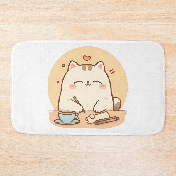 Item preview, Sleepy Cat Falling Asleep While Writing Journal | Cozy Cafe Cat Illustration designed and sold by SlowDayFriends.