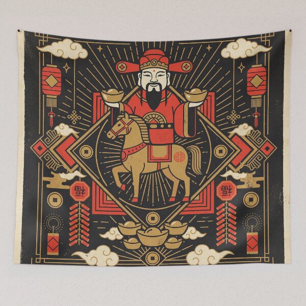 Item preview, God of Wealth Caishen Riding Horse Prosperity Art designed and sold by zzz888.