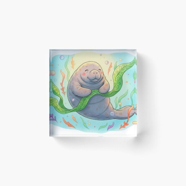 Item preview, Watercolor Manatee Sculpting Seaweed designed and sold by Litely.