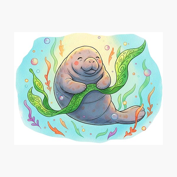 Item preview, Watercolor Manatee Sculpting Seaweed designed and sold by Litely.
