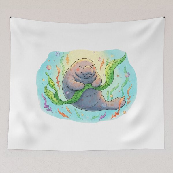 Item preview, Watercolor Manatee Sculpting Seaweed designed and sold by Litely.