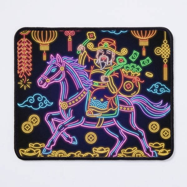 Item preview, Vibrant Neon God of Wealth Caishen Riding Horse designed and sold by zzz888.