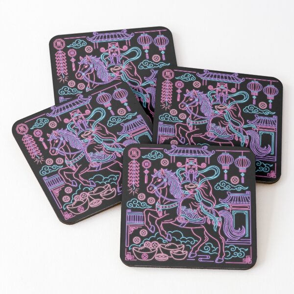 Item preview, Neon Caishen Riding Horse Cyberpunk Prosperity Art designed and sold by zzz888.