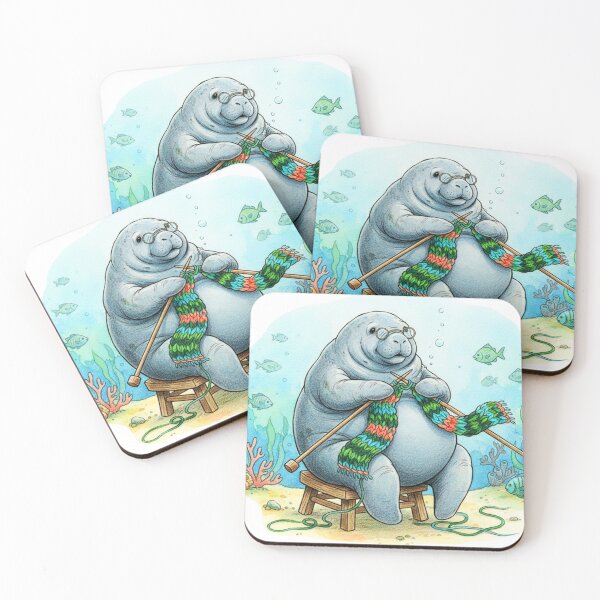 Item preview, Watercolor Manatee Knitting a Scarf designed and sold by Litely.