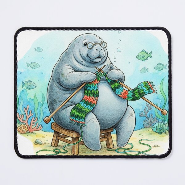 Item preview, Watercolor Manatee Knitting a Scarf designed and sold by Litely.