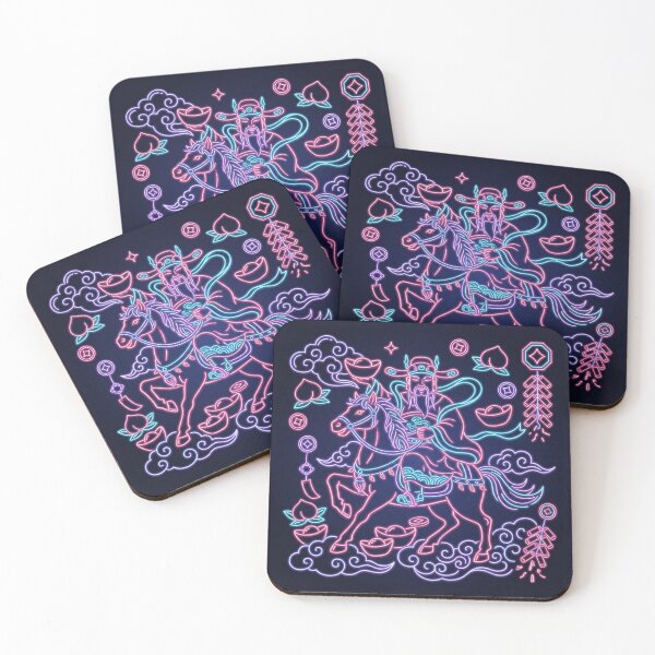 Item preview, Neon Caishen Riding Horse with Longevity Peaches designed and sold by zzz888.