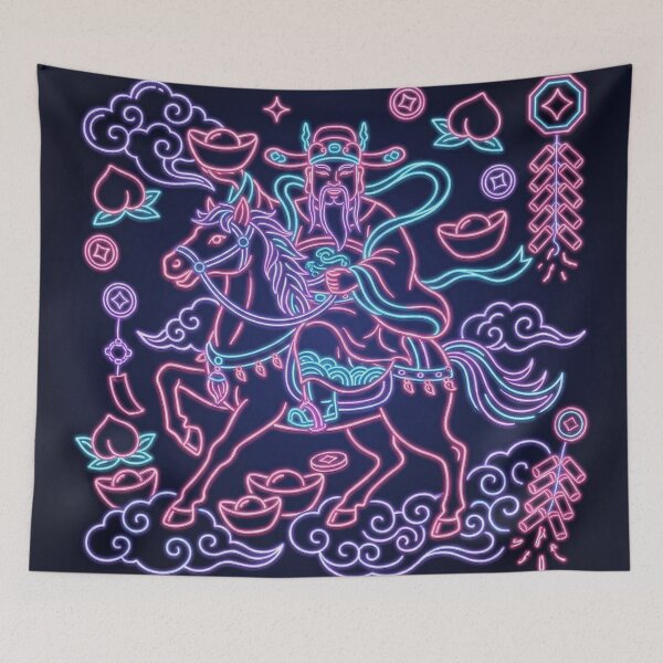 Item preview, Neon Caishen Riding Horse with Longevity Peaches designed and sold by zzz888.