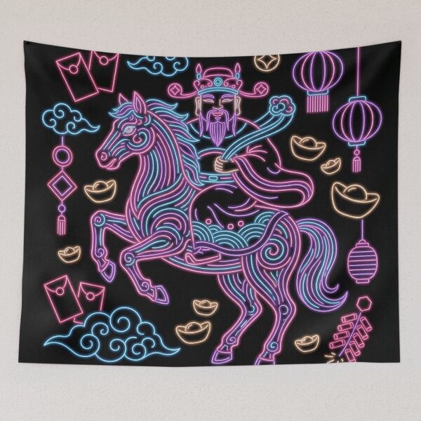 Item preview, Vibrant Neon Caishen Riding Horse and Red Envelopes designed and sold by zzz888.