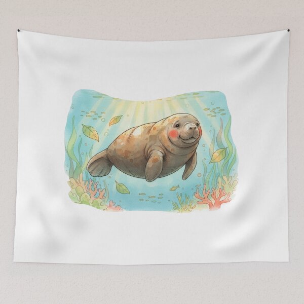 Item preview, Watercolor Manatee Ocean Swim designed and sold by Litely.