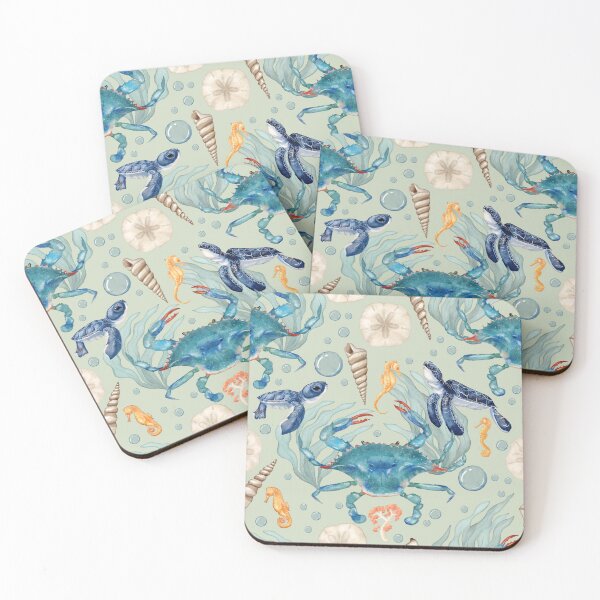 Item preview, Coastal Creatures Watercolor Pattern | Beach Decor | Green designed and sold by mwik2017.