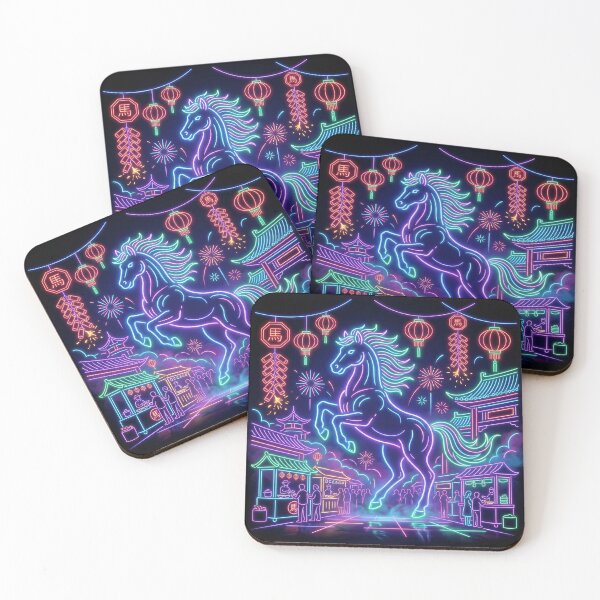 Item preview, Neon Cyberpunk Zodiac Horse Night Market Art designed and sold by zzz888.