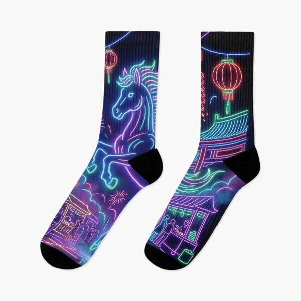 Item preview, Neon Cyberpunk Zodiac Horse Night Market Art designed and sold by zzz888.