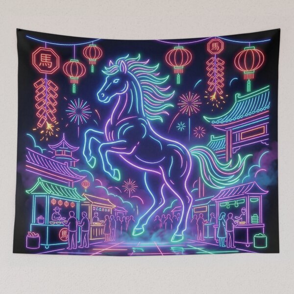 Item preview, Neon Cyberpunk Zodiac Horse Night Market Art designed and sold by zzz888.