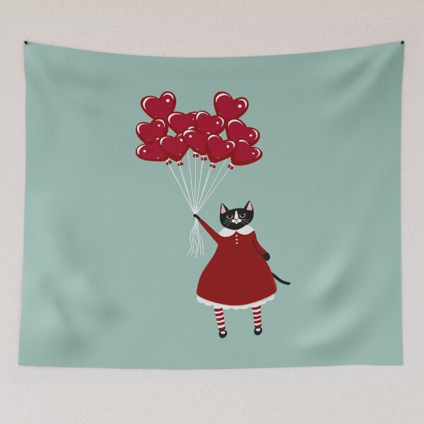 Item preview, Cat with Heart Balloons designed and sold by KilkennyCat Art.